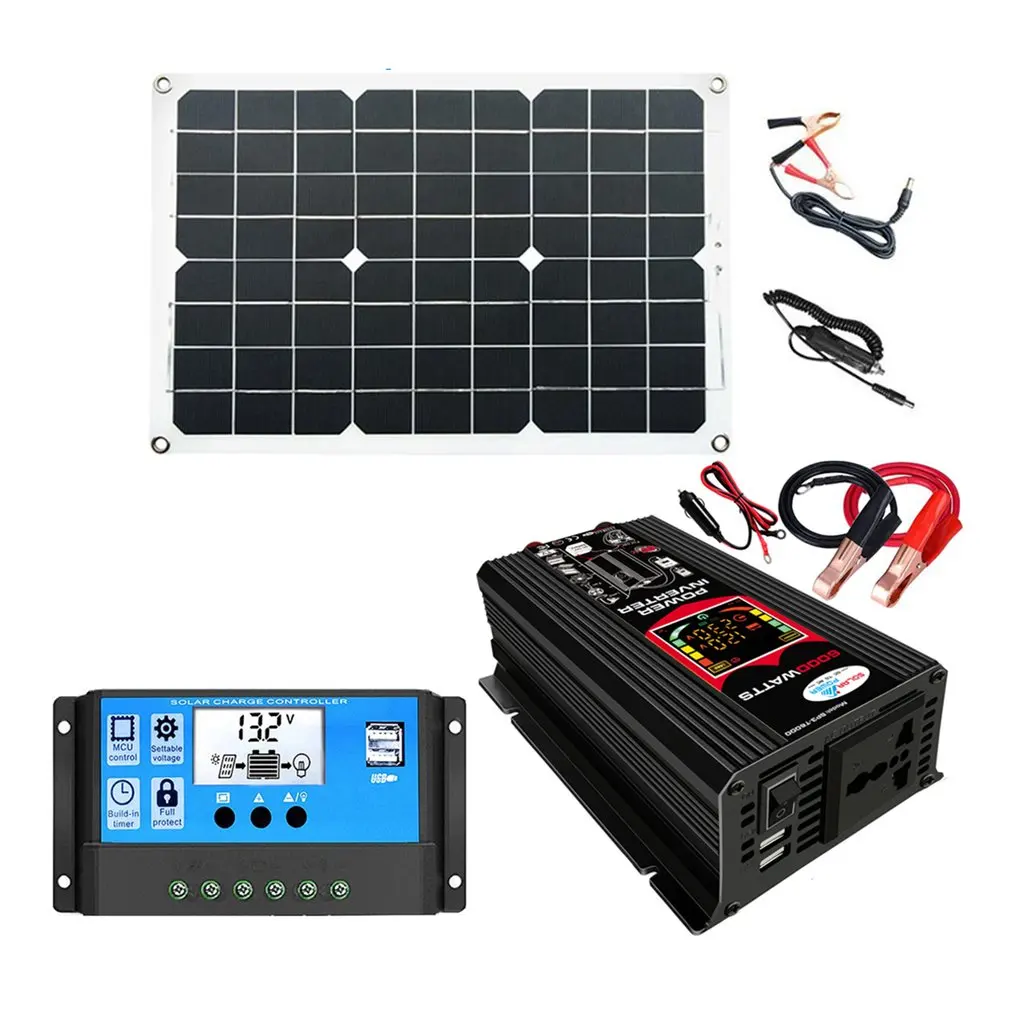 

Sturdy Practical 500W Inverter+30A 12V/24 Controller+18W18V Solar Panel Solar Charge Controller Solar Syste