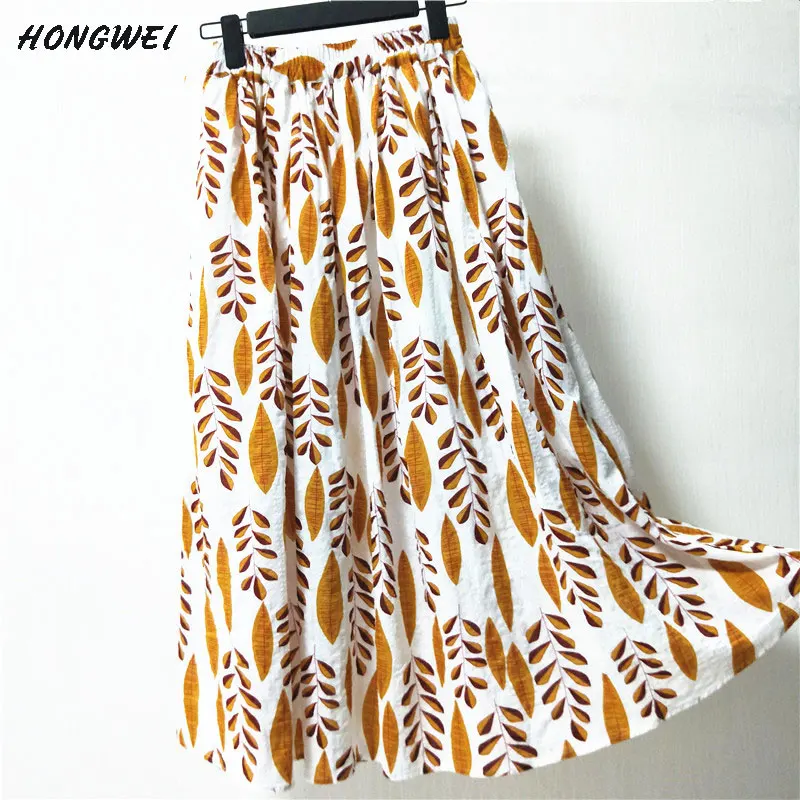 

Женская юбка-трапеция с цветочным принтом, из хлопка и льна