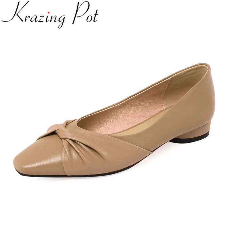 

Krazing Pot new arrival cow leather square toe low heel shallow spring shoes office lady party slip on elegant women pumps L13
