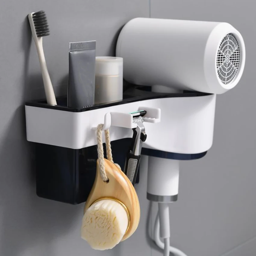 1pc household practical simple bathroom punch-free hair dryer bracket plastic wall-mounted razor comb storage shelf |