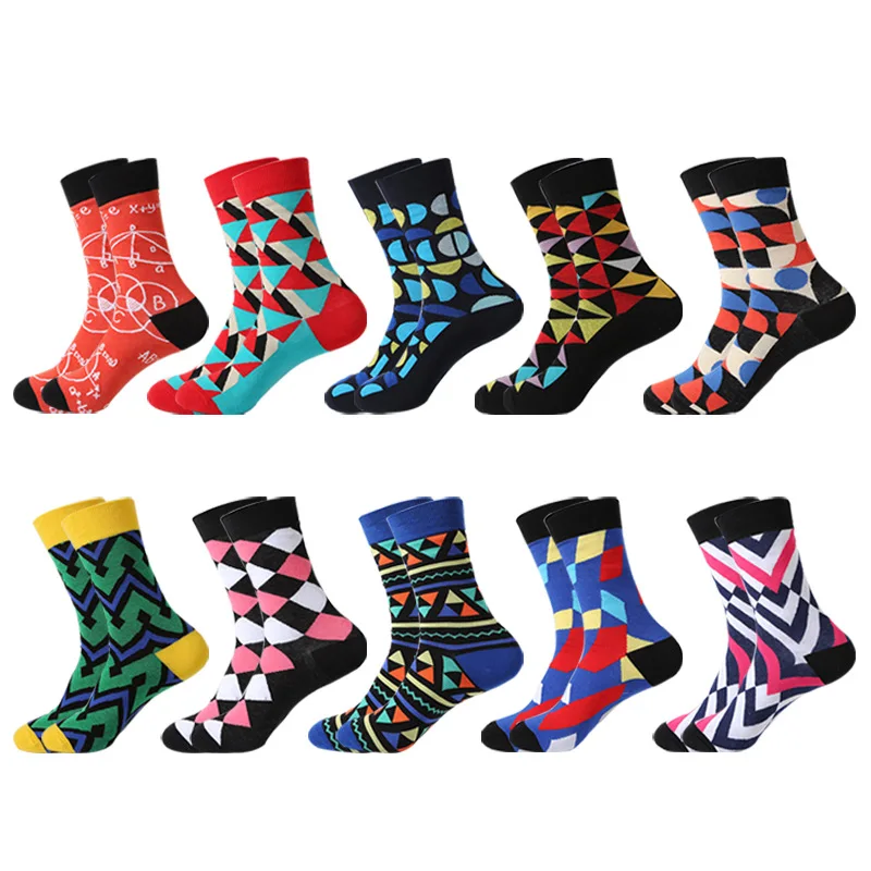 

Color Matching Geometric Socks Fall/Winter Cotton Socks Fashion All-Match Personality Style Retro Trendy Socks For Men And Women