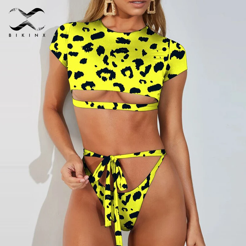 Bikinx укороченный топ леопардовый комплект бикини футболка бандаж женский