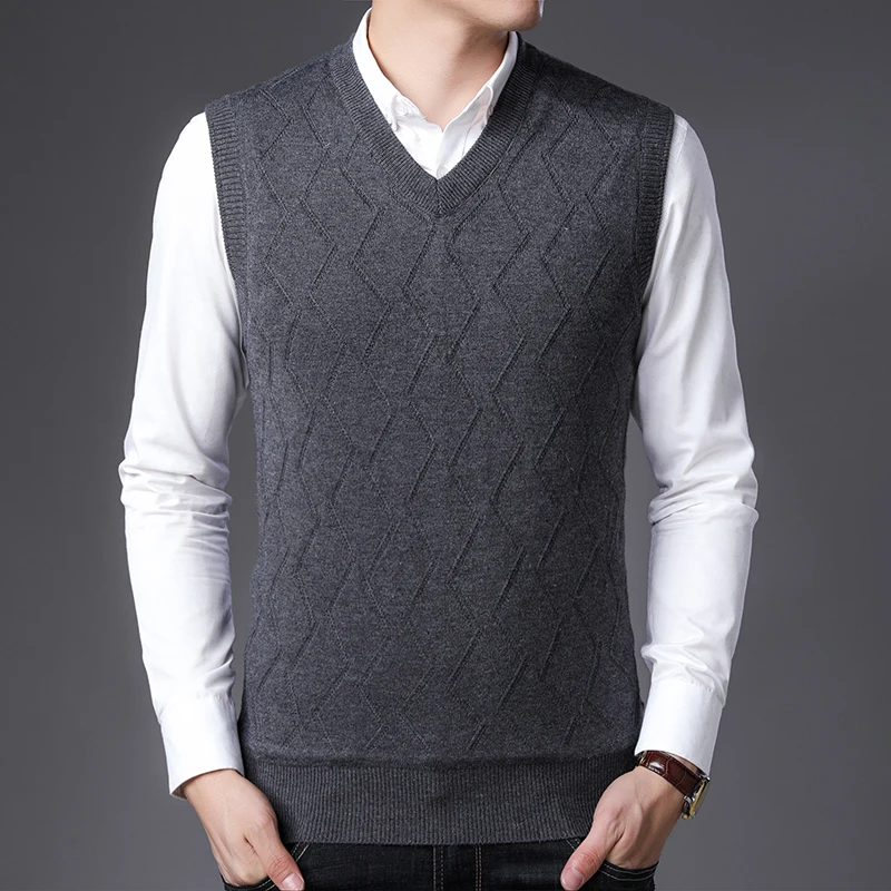 Лидер продаж 2019 мужской вязаный жилет пуловер в клетку на осень и зиму свитер без