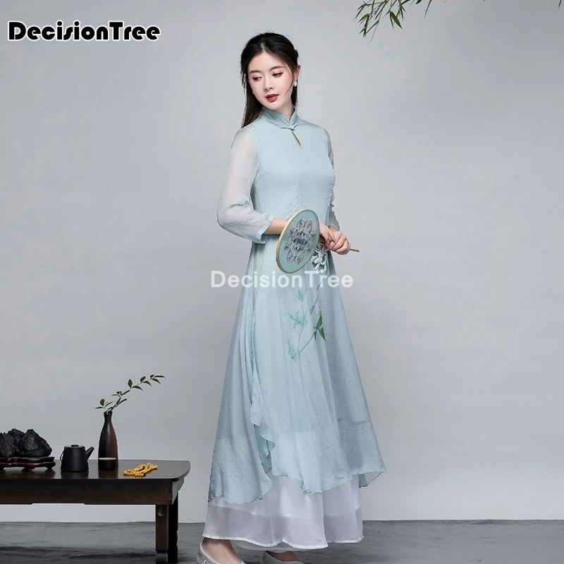 2021 Вьетнам стильное платье aodai китайское традиционное 2 предмета шифоновый