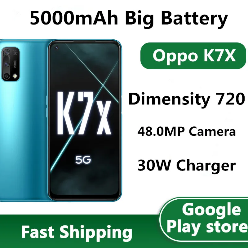 В наличии Oppo K7X 5G мобильный телефон 48.0MP 5 камер Android 10 0 6 &quot90 Гц 2400x1080 30 Вт Зарядное