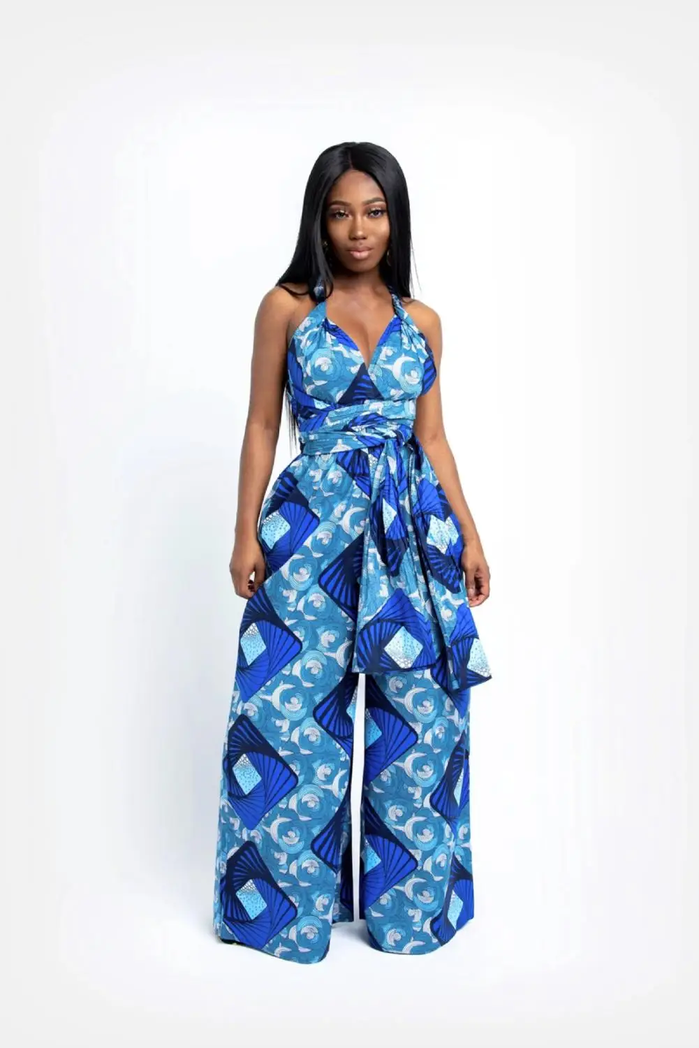 

New African style autumn clothing new product digital printing women's sexy multi-wear style wide-leg jumpsuit with straps