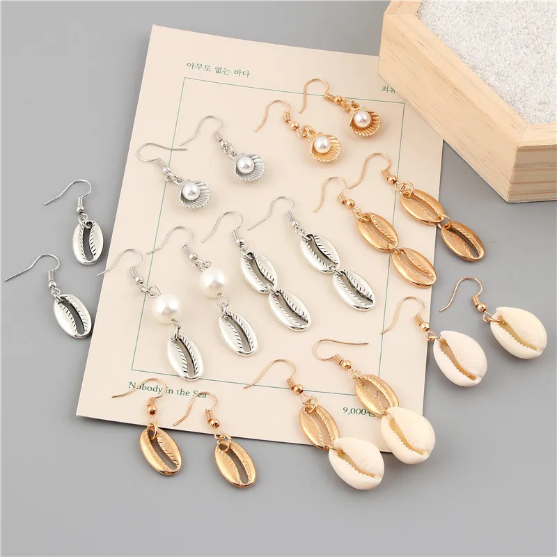 Bohemian Brincos Sea Shell Conch Earrings for Women Gold Color Dangle Earring Femal Beach Summer Jewerly