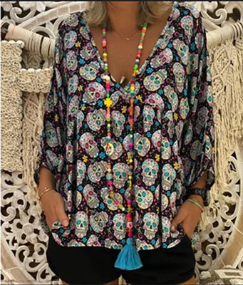 Женская летняя футболка с принтом элегантная богемная блузка большого размера