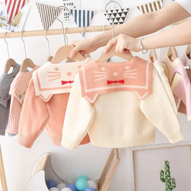 Детская трикотажная кофта с длинным рукавом и отложным воротником | одежда обувь