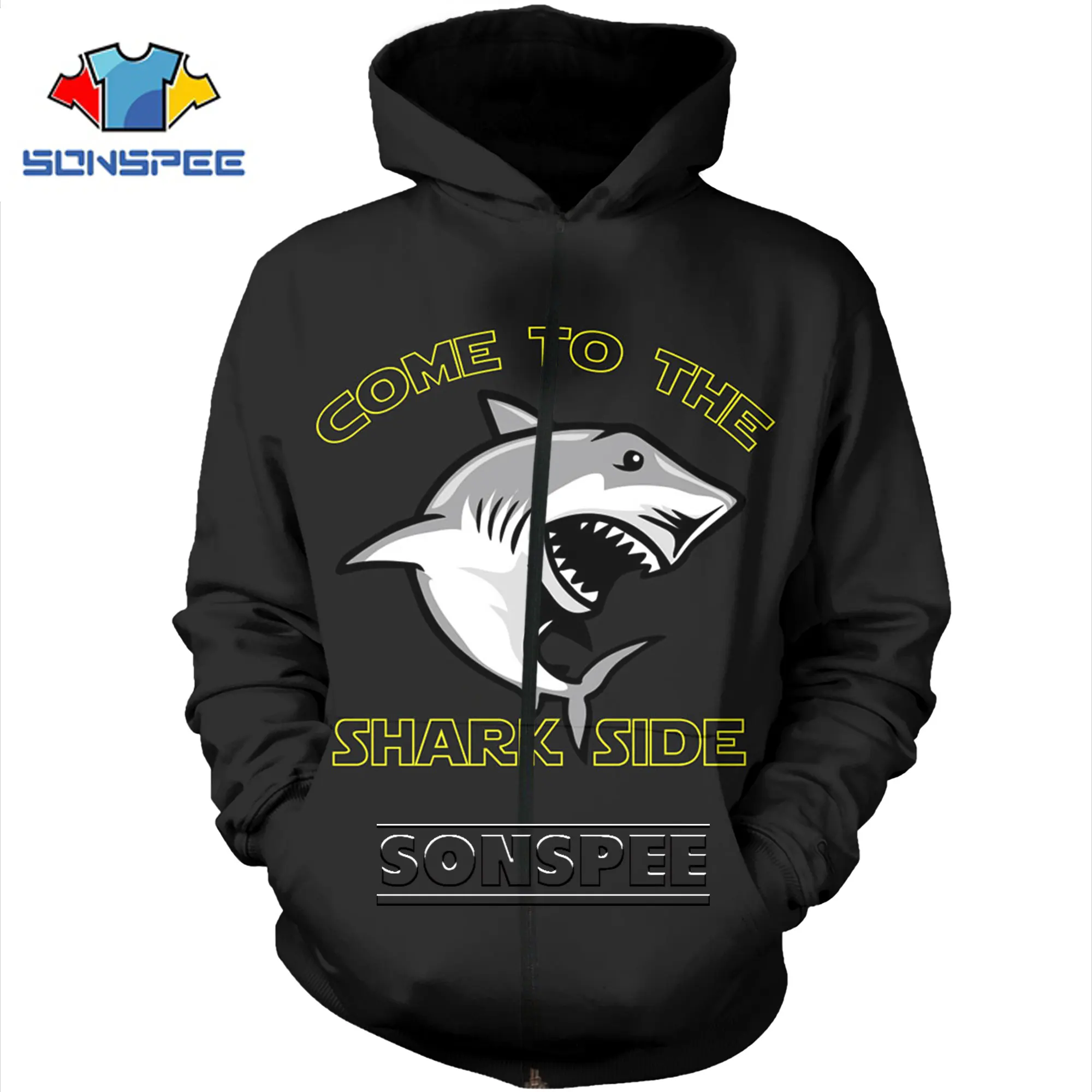 

Novelty Sea Animal Shark Dolphin Pattern Hooded Sweatshirt Cartoon Dolphin Fun 3D Autumn Harajuku Fashion Street Zipper Hoodies