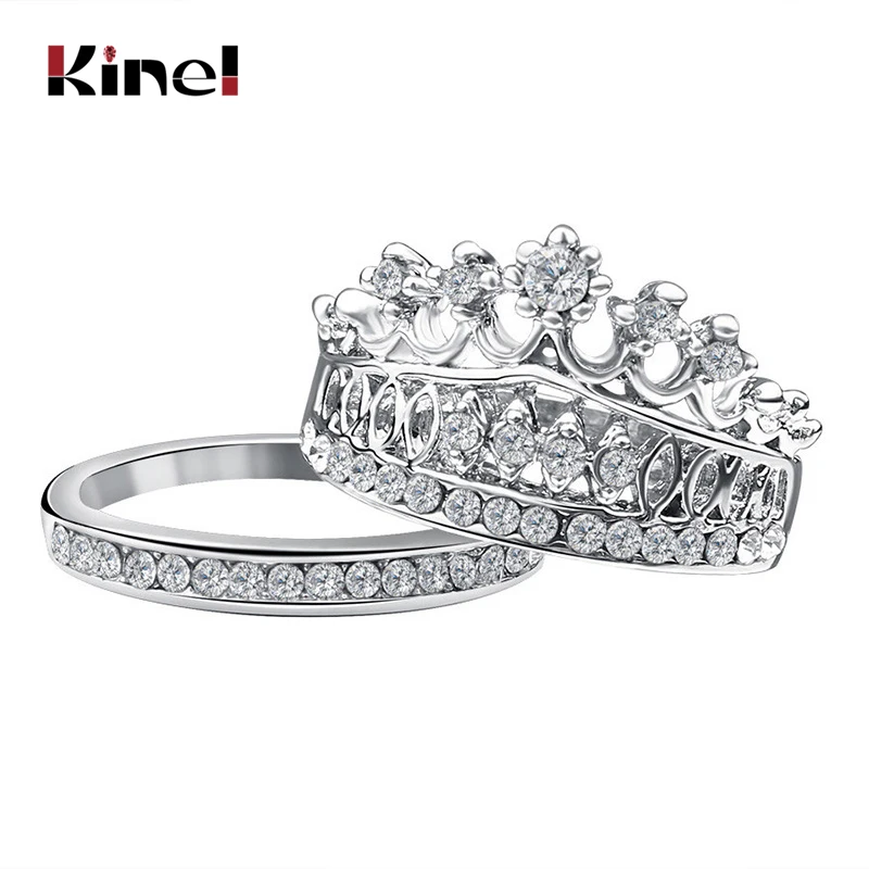 Модные обручальные кольца с короной Kinel 2020 для женщин посеребренные его и ее