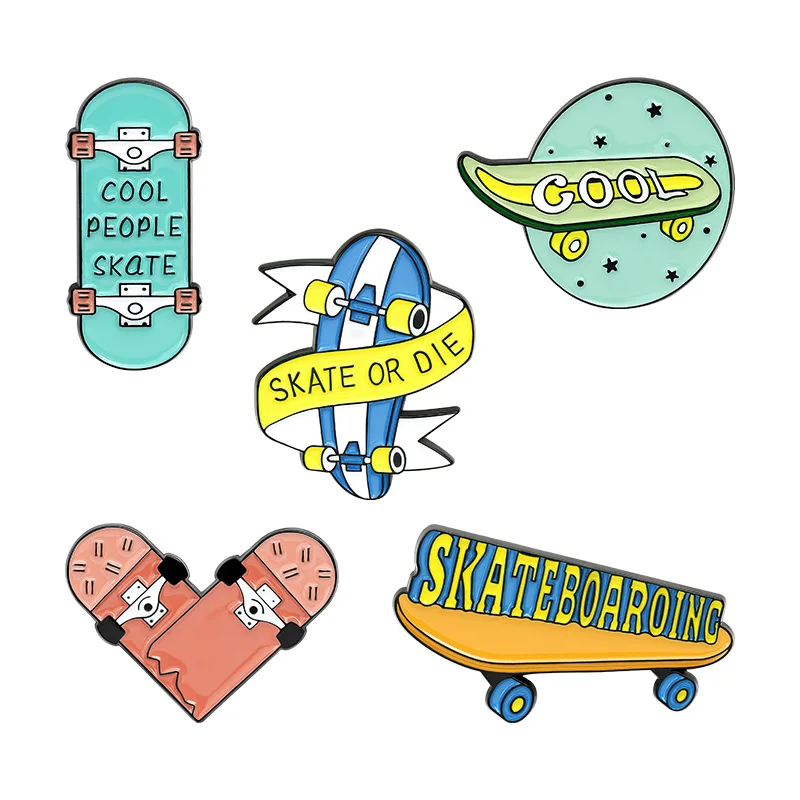 'SKATE OR DIE' Enamel Pins Skateboarder Cartoon Brooches Badges Fashion Youth Pin Gifts for Friends Wholesale