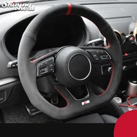 black alcantara hand stitched car steering wheel cover for audi a3 8v a4 b9 avant a5 f5 a1 8x sportback q2 2016 2019