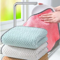 5pcs kitchen rag non stick oil thickened table cleaning cloth absorbent scouring pad kitchen daily dish towel dish cloth