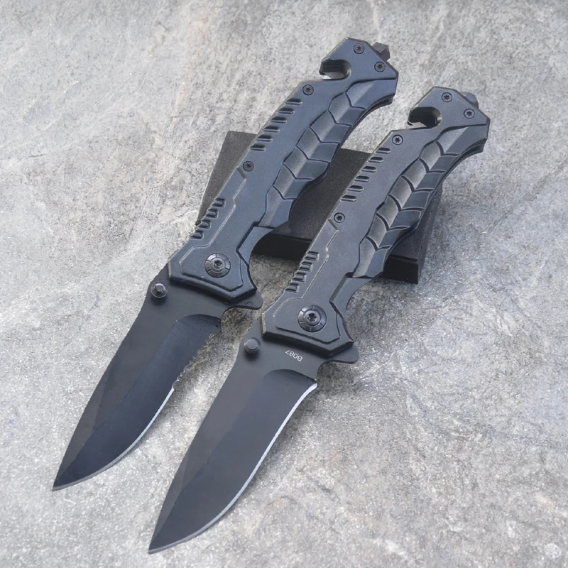 8.2'' Knives Black Blade Folding Pocket Knife Tactical Survival Knives Camping Knives camping Rescue Tools& Nylon Sheath