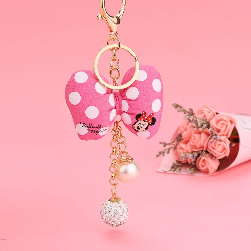 Disney Микки и Минни Маус брелки для ключей с бантом цепочка Porte Clef сумкой женщин кольцо держатель аксессуары