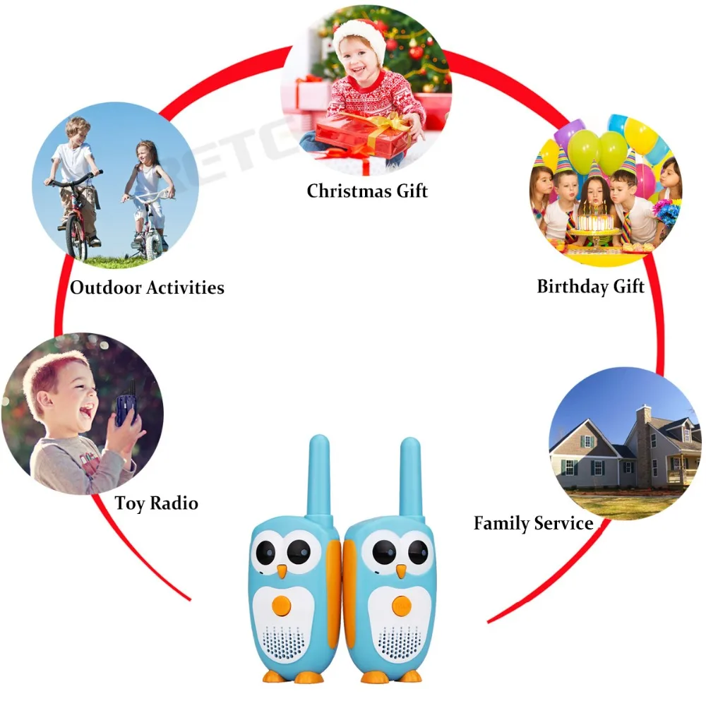 

Retevis RT30 Walkie Talkie Children 2pcs Cartoon Owl Design Children's radio 0.5W Walky Talky Best Gifts Toys For Boys And Girls