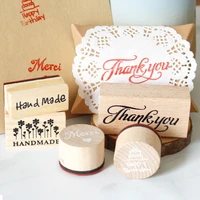 1pc small wood rubber stamp merci happy birthday hand made diy wooden stamp decor stamp for planner diary journal scrapbooking