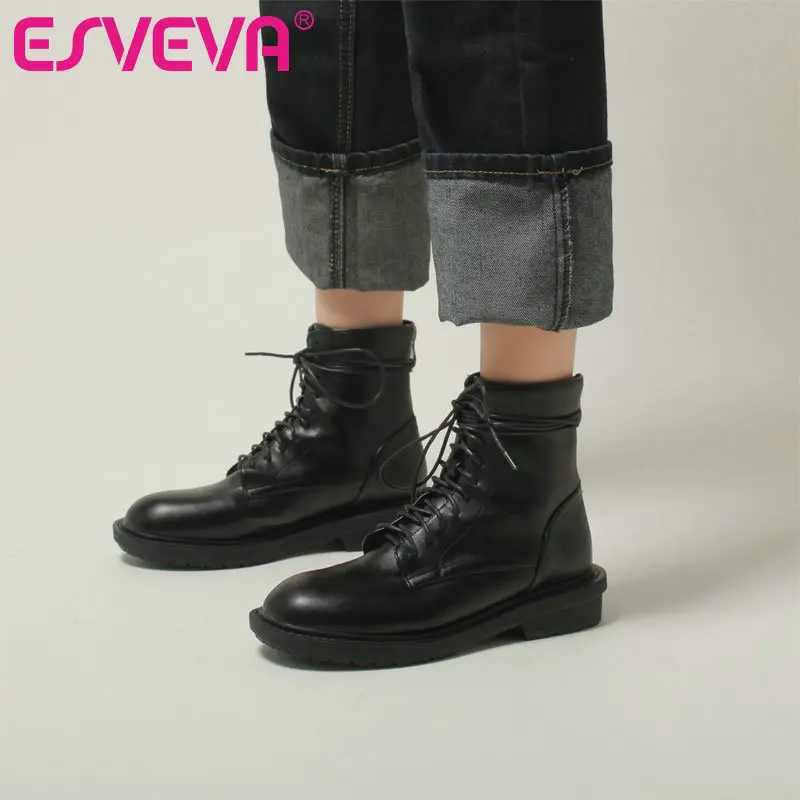 

ESVEVA/2021 г. Элегантная женская обувь из PU искусственной кожи на низком квадратном каблуке Модные ботильоны с круглым носком модная женская об...