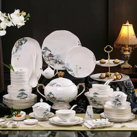 bowl and dish set household high grade bone china tableware new chinese simple light luxury painted gold bowl and plate
