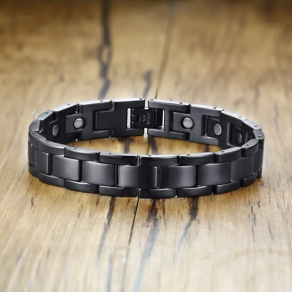 Черный мужской браслет энергия здоровья из нержавеющей стали Германий звено
