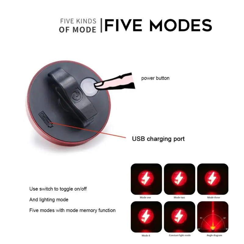 Велосипедный задний светильник USB Перезаряжаемый велосипедный 5 режимов Мини
