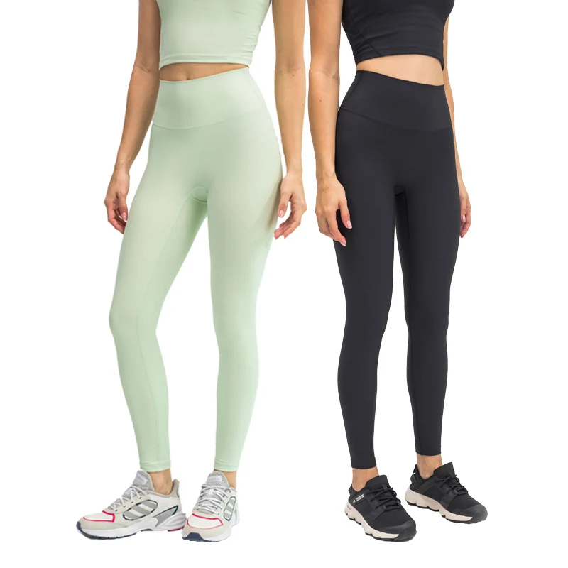 

ABS LOLI No Front Seam Stretch Spandex Ribbed Yoga Leggings High Waist Women Tummy Control Gym Workout Sport Pants