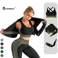 chrleisure 23pcs sports set women seamless sports suits push up gym legging fitness tank zipper long sleeve workout yoga pants