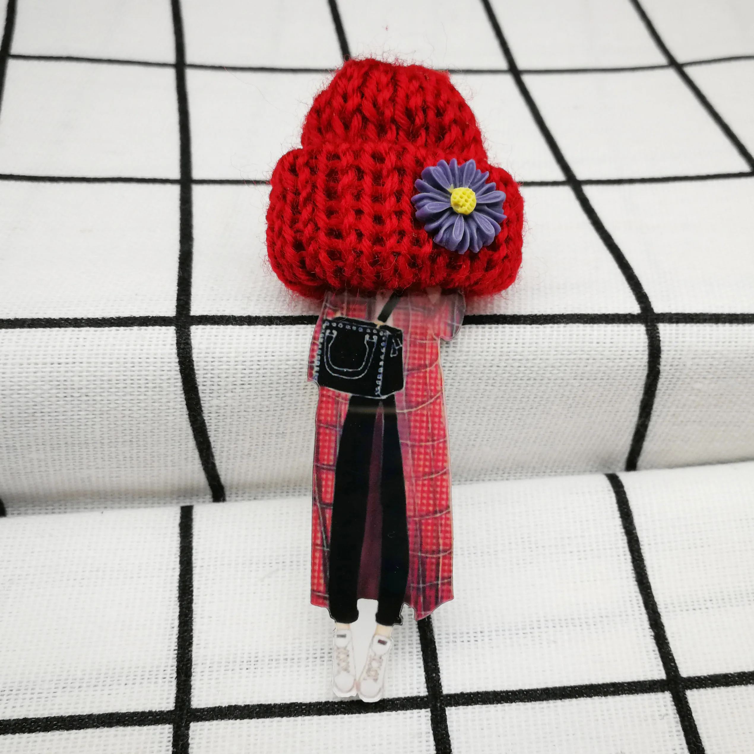 Style17 Harajuku значки для Женская Брошь и булавки элегантные акриловые модели персонажей из мультфильмов с вязаными шляпами брошь модные украшения Аксессуары - Окраска металла: Style17
