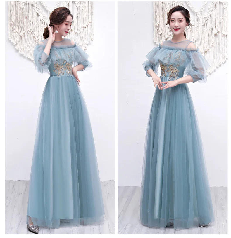 Длинное платье подружки невесты из тюля размера плюс Vestido Azul Marino элегантное