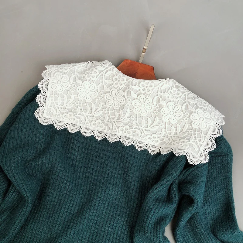 Поддельные ложный воротник женская блузка большая вышивка съемный кружевной