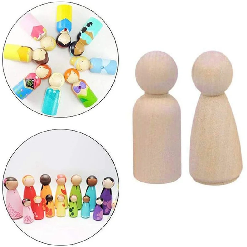 

NEW-100 Pieces 65 mm Unfinished Wooden Peg Dolls Wooden Tiny Doll Bodied People Decorations, Wood Color