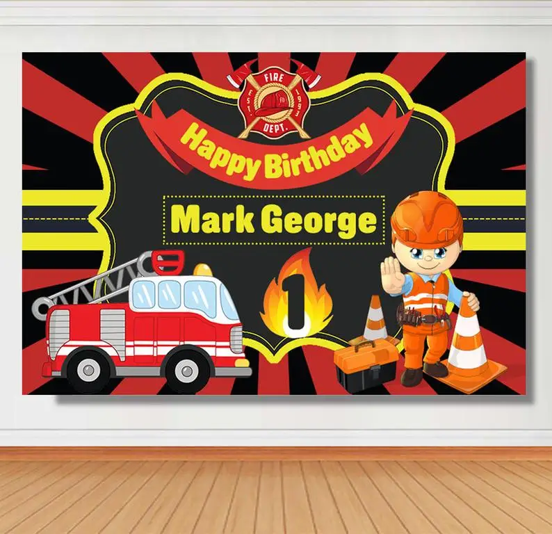 

Фотофон на заказ пожарная машина с днем рождения ребенок Фотография фоны качественный винил
