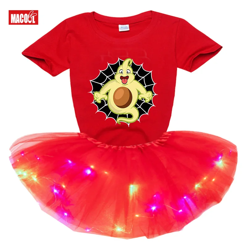 Halloween Costumes Dresses Girls Sets 2020 Summer Princess Cartoon Short Sleeve T Shirt + Dress 2pcs Children Clothing Dresses