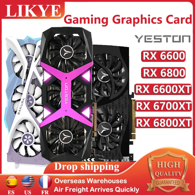 

Yeston RX 6600 6700 6800 XT 8G D6 GAEA Graphic Card 2044- 2491MHz Computer GPU 8PIN 128bit GDDR6 AMD RX6600 Gaming Graphics Card
