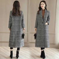 thickened mixed cotton chiffon plaid coat medium length coat for women