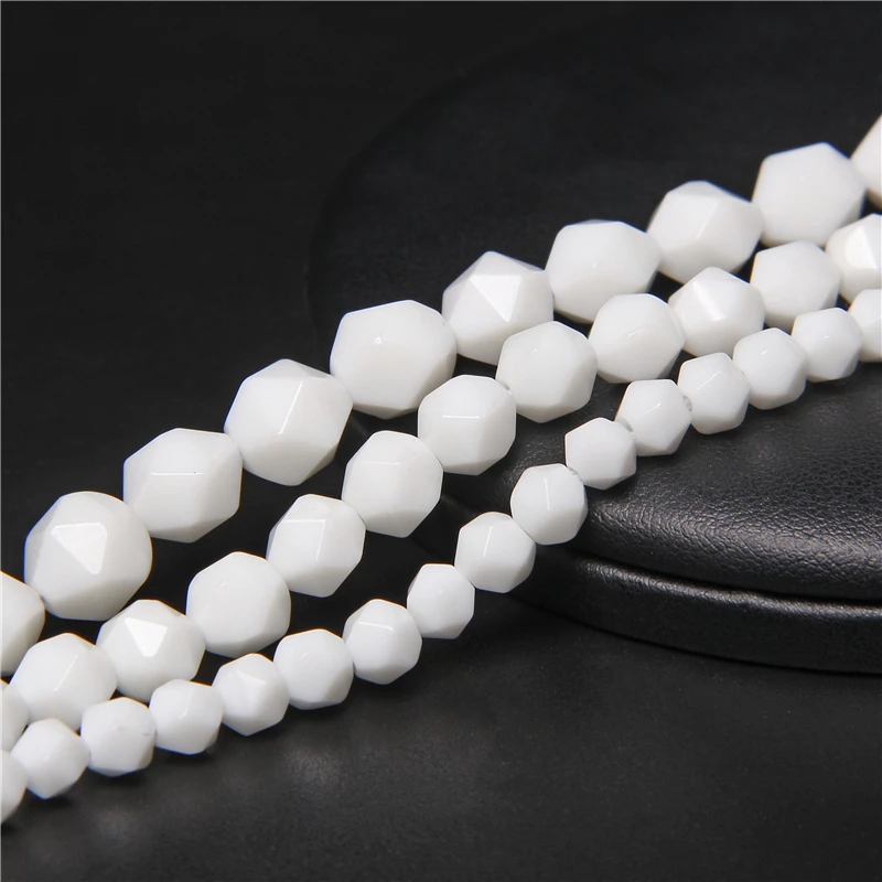 

White Natural Faceted Stone Beads Round Loose Spacer 15'' Pick Size 6 8 10mm Beads For DIY Jewelry Making Bracelet Accessories