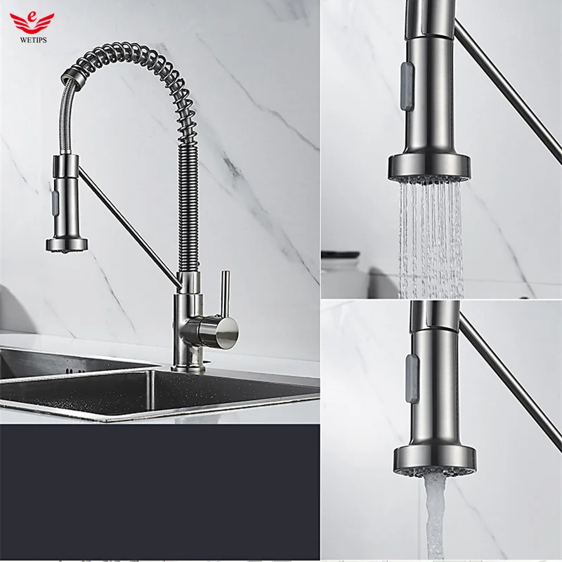 

Wetips Kitchen Spring Faucet Cold Hot Sink Faucets With Holder Robinet Lavabo Single Handle 360 Swivel Spout Washbasin Faucet