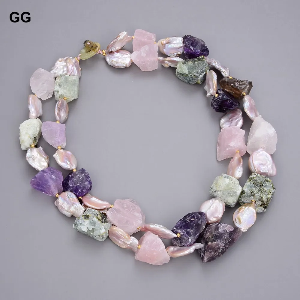 GG Jewelry 19 &quot2 нити розовая Монета Жемчуг мульти необработанные драгоценные камни
