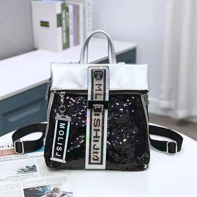 

2021 Women Backpacks Brand Sequines Lady Travel Bagpack School Bags for Teenage Girls Multifunction Shoulder Sac Mochilas