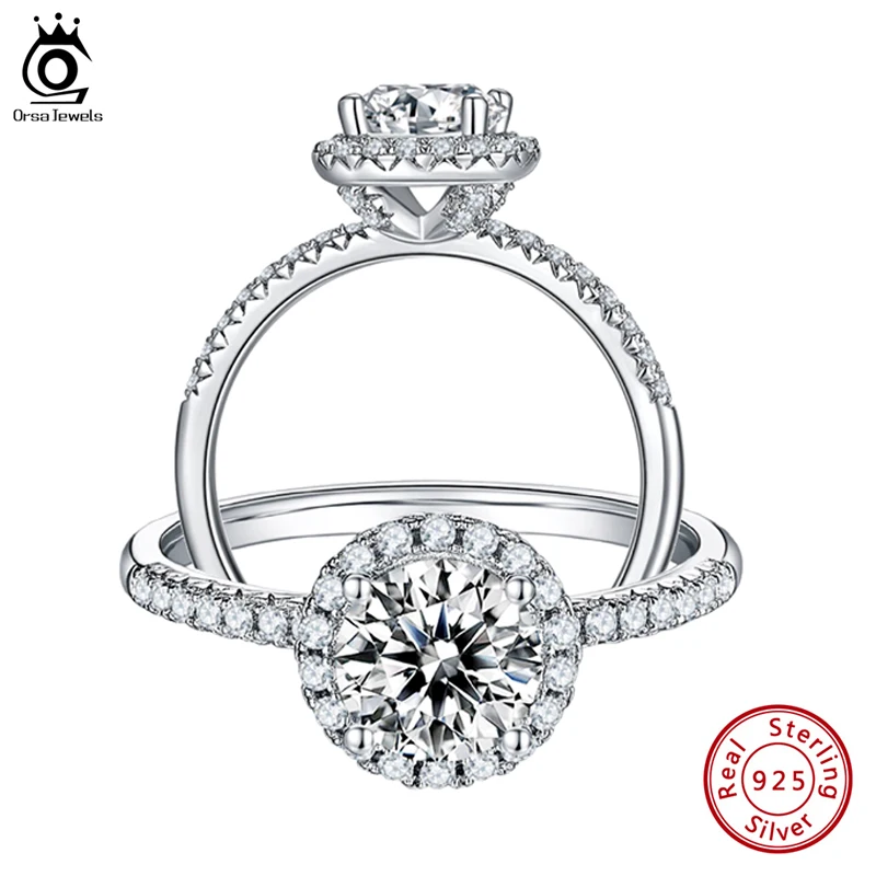 

ORSA JEWELS Classic 1.0 CT DE VVS Round Cut Moissanite Engagement Rings Rhodium Plated 925 Sterling Silver Women Ring SMR65