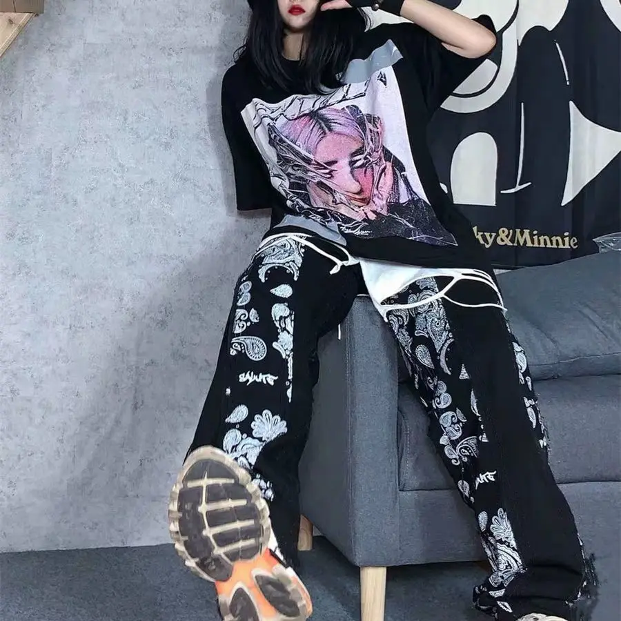 

Harajuku Boys Girls Spring/Autumn High Street Wide Leg Pants Gothic Punk Safari Style Renaissance Vintage Couple Casual Pants