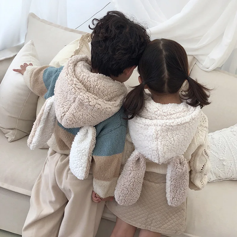 

Winter baby children's one hat scarf Plush warm and cute boy girl Bib