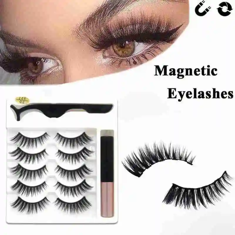 

Magnetic False Eyelashes Naturally Elongated Liquid Eyeliner Moderately Soft Eye Lashes 5 Pairs