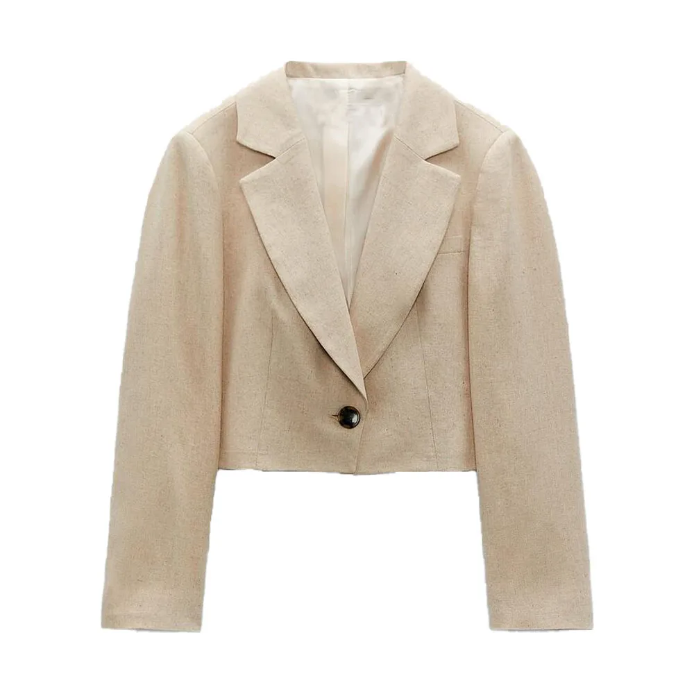 

ZA summer new women's casual all-match temperament lapel linen short suit jacket