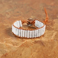 tube shape natural howlite single leather wrap bracelets handmade bohemian weaving stone strand bracelet dropship jewelry