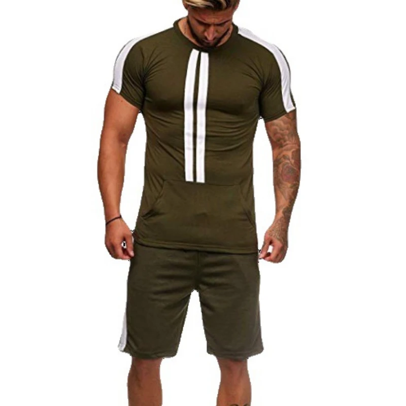 

2021 Men's Summer New Short-sleeved T-shirt Two-piece Fitness Loose Clothes Casual Running Sportswear Suit