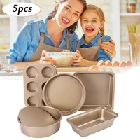 5pcs cake mould baking set golden carbon steel baking plate pizza biscuits mold kitchen bakeware for oven household
