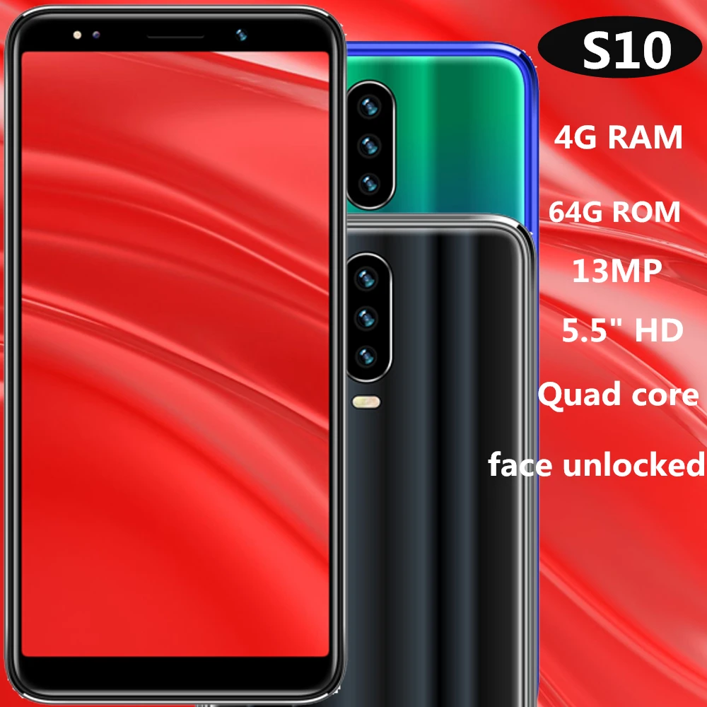 Четырехъядерный Смартфон S10 4 Гб ОЗУ 64 ПЗУ 5 дюйма Мп + 13 МП фронтальная/задняя