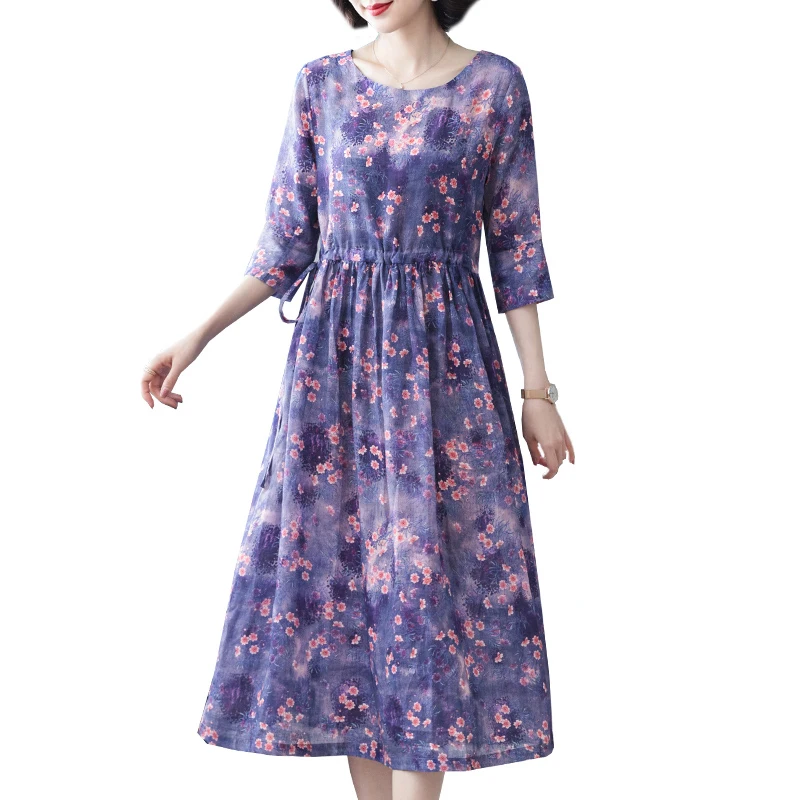 

Plus Size Women Maxi Dress Floral Cotton Linen Beach Midi Dress Sundress Summer Short sleeve Casual Dress Elegant Party Vestidos